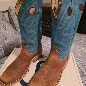 Men's Anderson Bean Brahma BisonWestern Cowboy Boots - Tan and Blue